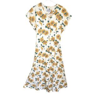 Vintage 80s Dress Sunflower Flower Print Ms Conduct California Womens Size S